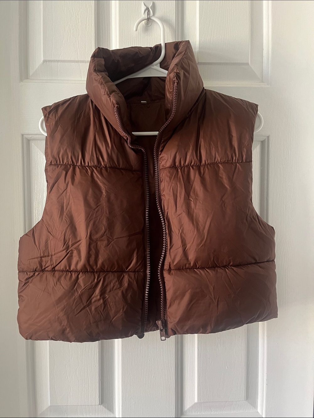Brown Puffer Vest - Cropped Quilted Style